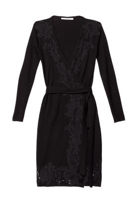 V-neck Long Sleeves Lace Wrap Wool  Dress