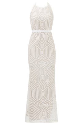 Polyester Sleeveless Fitted Belted Slit Open-Back Sequined Mesh  Dress