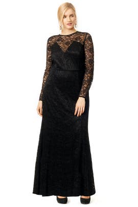 Long Sleeves Illusion Lace Nylon/Viscose Full-Skirt  Dress