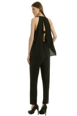 Elasticized   Waistline Crepe/Polyester Halter Sleeveless Plunging Neck Jumpsuit 