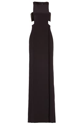 Full-Skirt Sleeveless Elasticized   Waistline Crepe/Polyester Slit Cutout Beaded  Dress