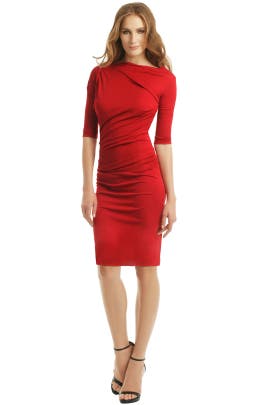 Jersey/Polyamide/Viscose Long Sleeves Ruched Bateau Neck  Dress