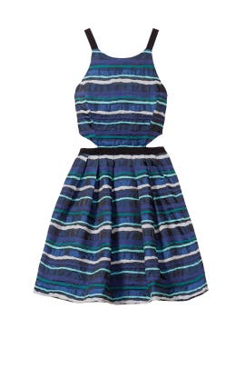 Full-Skirt Cotton/Viscose Jacquard Cutout Striped Print Sleeveless  Dress