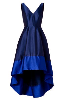 V-neck Asymmetric Fall Faille/Silk Full-Skirt Sleeveless  Dress