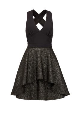 V-neck Sleeveless Cotton/Nylon/Polyester Full-Skirt Asymmetric Jacquard Open-Back  Dress