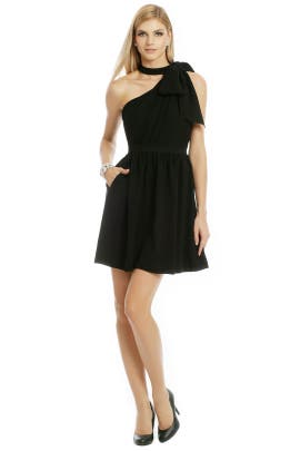 One Shoulder Sleeveless Full-Skirt Draped  Princess Seams   Waistline Crepe/Polyester  Dress With a Bow(s)