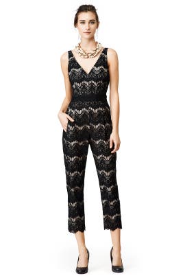 V-neck Sleeveless Lace Cotton/Nylon/Rayon Jumpsuit 
