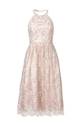 Full-Skirt Halter Sleeveless Nylon Lace  Dress