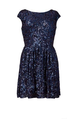 Polyester Bateau Neck Cap Sleeves Sequined Mesh Full-Skirt  Dress