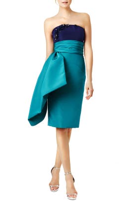 Strapless Pleated Fitted Faille/Silk  Dress