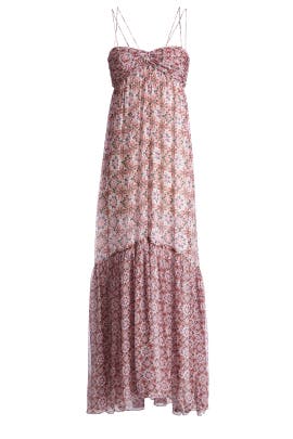 Sweetheart Chiffon/Silk Sleeveless General Print Full-Skirt Maxi Dress 
