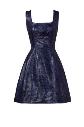 Jacquard Sleeveless Full-Skirt Cotton/Polyamide Square Neck  Dress