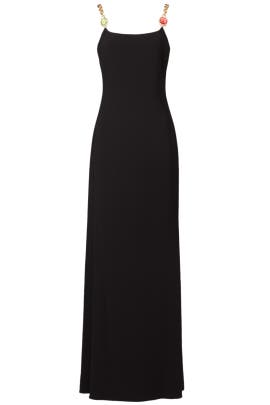 Slit Jeweled Crepe/Polyester Sleeveless  Dress