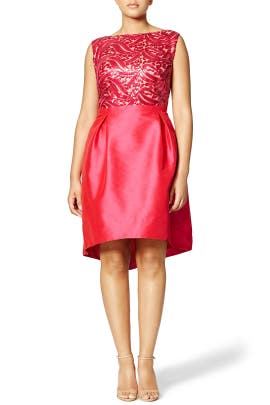 Sequined Full-Skirt Faille/Polyester Bateau Neck Sleeveless  Dress