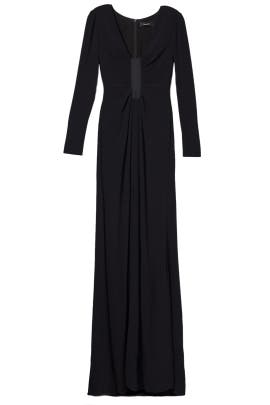 V-neck Long Sleeves Jersey/Polyester Slit Sheer Full-Skirt Plunging Neck  Dress
