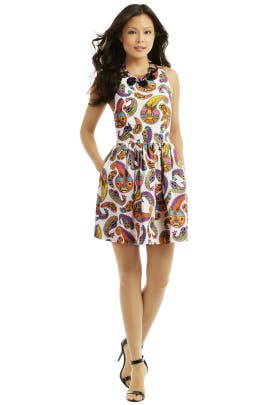 Full-Skirt Paisley Open-Back Sleeveless Cotton  Dress