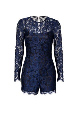 Lace Illusion Sheer Nylon Long Sleeves Romper 