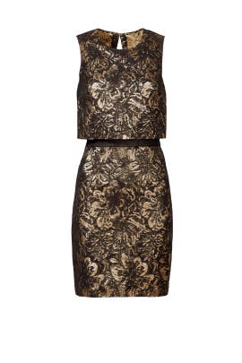 Sleeveless Cotton/Polyester Jacquard Draped Fitted  Dress