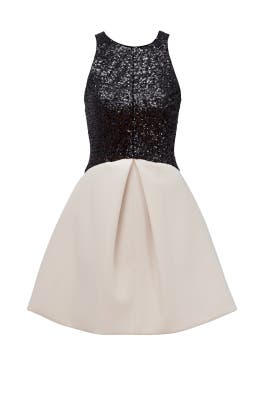 Two-Toned Full-Skirt Sleeveless Nylon/Ponte/Rayon/Spandex Mesh Sequined  Dress