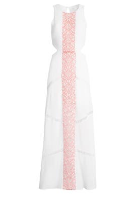 Full-Skirt Scoop Neck Sleeveless Lace Cutout Keyhole Crepe/Rayon/Viscose Maxi Dress 