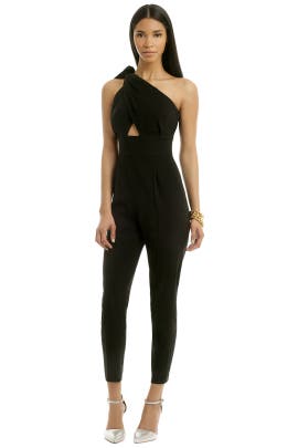 One Shoulder Sleeveless Cutout Acetate/Crepe/Elastane/Viscose Jumpsuit 