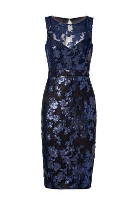 Polyester/Spandex Keyhole Sequined Fitted Illusion Lace Sleeveless  Dress