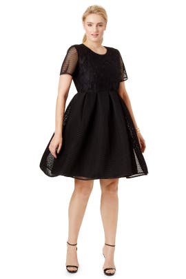 Scoop Neck Full-Skirt Polyester Lace Mesh Short Sleeves  Dress