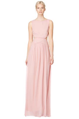 Sleeveless Crepe/Viscose Cutout Full-Skirt Bateau Neck  Dress