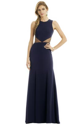 Mesh Open-Back Cutout Crepe/Polyester Sleeveless Sheath  Dress