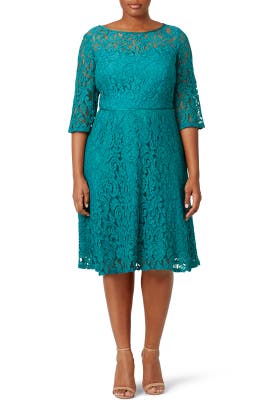 Cotton/Nylon/Rayon 3/4 Sleeves Illusion Lace Full-Skirt  Dress