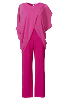 Keyhole Draped Sleeveless Acetate/Chiffon/Crepe/Elastane/Polyester/Viscose Jumpsuit 