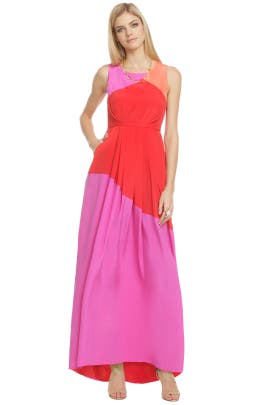 A-line Crepe/Silk Sleeveless High-Neck Open-Back Maxi Dress 