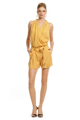 V-neck Silk Belted Halter Romper 