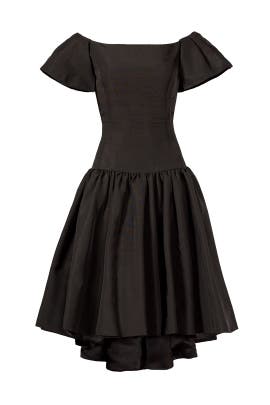 Faille/Silk Full-Skirt Off the Shoulder Short Sleeves  Dress