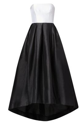 Strapless Full-Skirt Faille/Silk High-Low-Hem  Dress