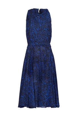 High-Neck Animal Print Full-Skirt Sleeveless Chiffon/Silk  Dress