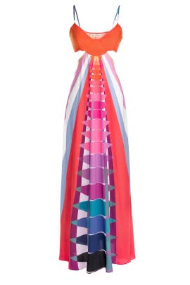 V-neck Full-Skirt Sleeveless Crepe/Polyester/Spandex Cutout Maxi Dress 