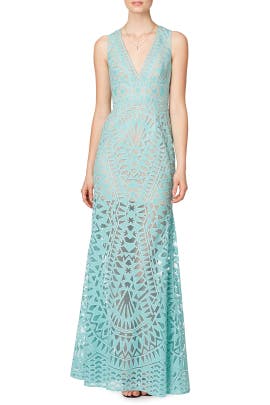 V-neck Full-Skirt Cotton/Polyester Sleeveless Lace Illusion Mesh  Dress