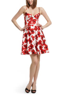 Sweetheart  Full-Skirt Floral Print Cotton  Dress With a Bow(s)