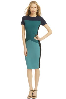 Short Sleeves Crepe/Elastane/Nylon/Viscose Colorblocking Party Dress 