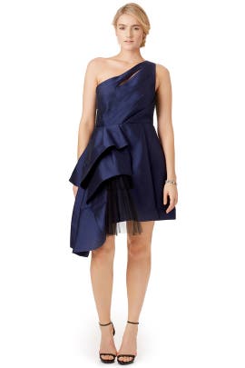 One Shoulder Sleeveless Polyester/Silk/Taffeta Full-Skirt  Dress