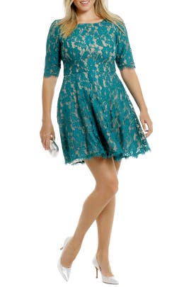 Short Sleeves Full-Skirt Nylon Lace  Dress
