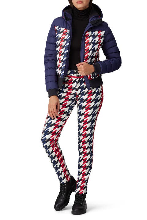 Red Houndstooth Aurora Skinny Ski Pants 