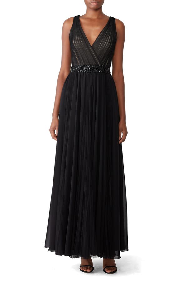 Black Pleated Gown by Badgley Mischka 