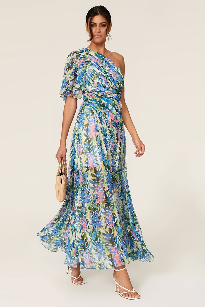 Floral One Shoulder Gown by Badgley 