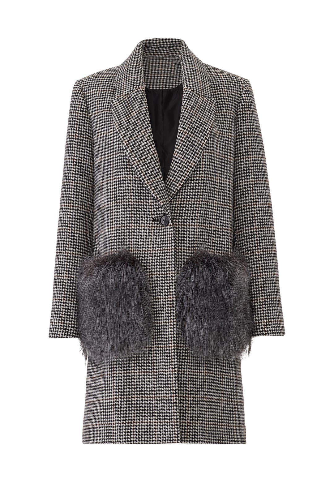 Kendall Kylie Womens Hountstooth Wool Coat