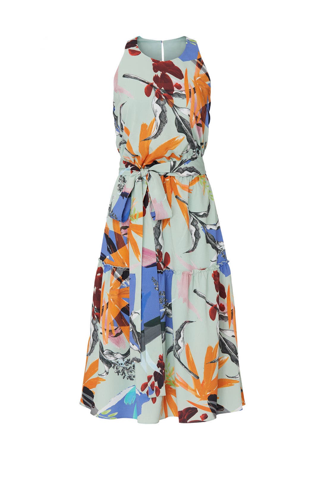 willow belted floral print midi dress