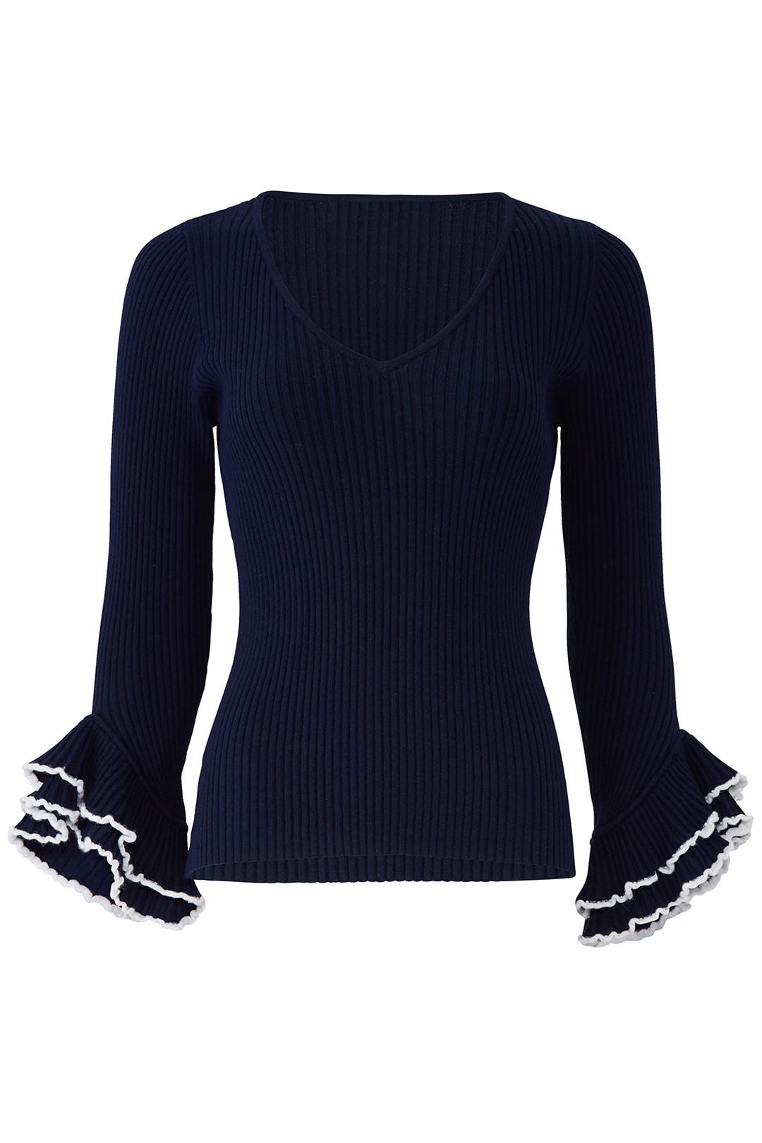 black sweater with ruffle sleeves