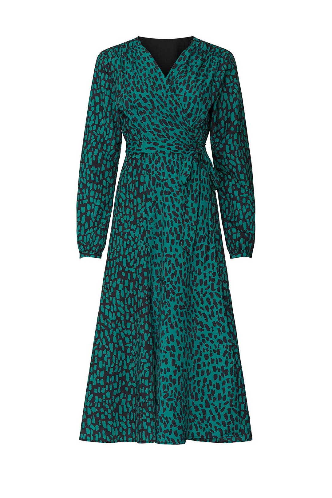 green animal print wrap dress