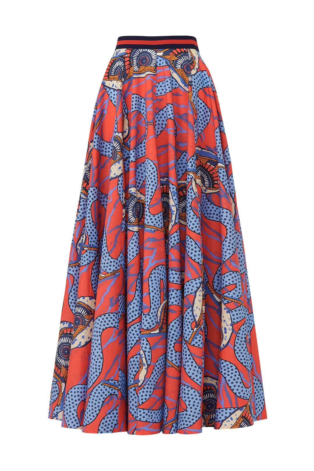 red patterned maxi skirt